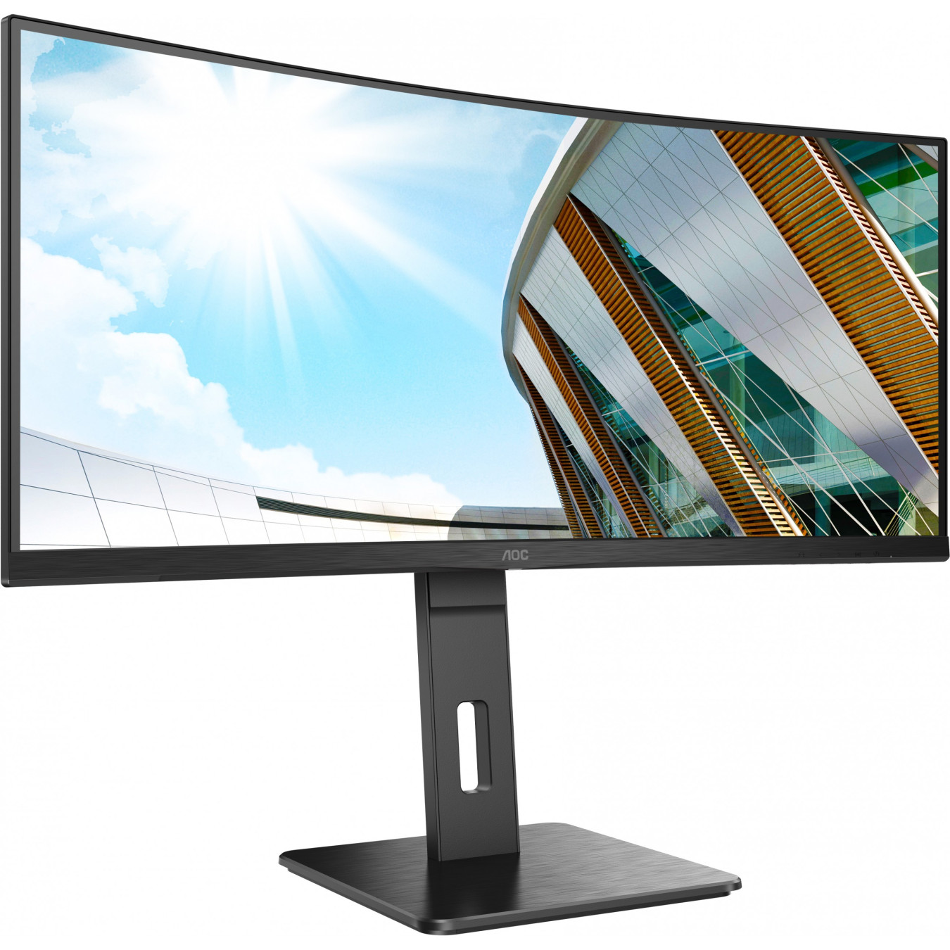 AOC CU34P2A - 34in Curved UWQHD (3440x1440) VA Monitor, 21:9, 100Hz, 1ms, HDMI/DP, 4x USB-A, Speakers, Black
