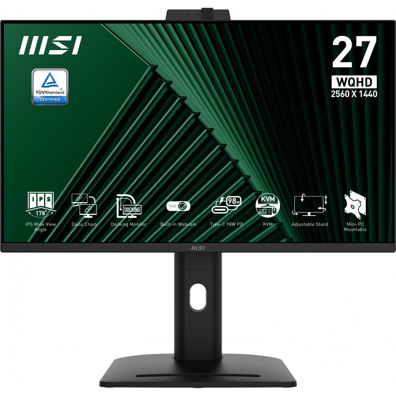MSI PRO MP275QPDGDE - 27in IPS WQHD (2560x1440) 100Hz 4ms GTG - Black, Height-Adjustable, VESA, DP/HDMI