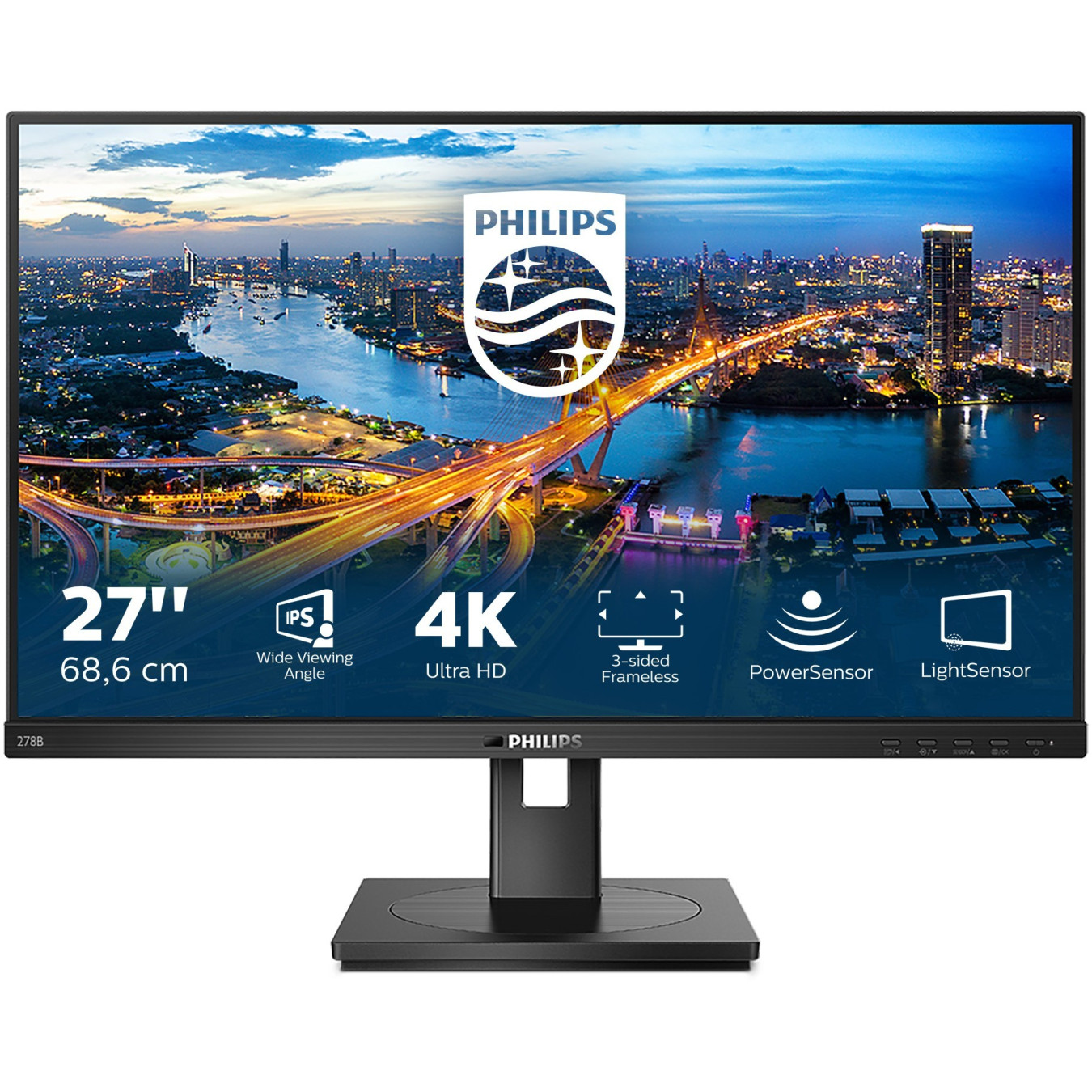 Philips 27 278B1 - 4K UHD (3840x2160) IPS Monitor, 350 cd/m², 4 ms, 2xHDMI + DP1.2, 4xUSB-A, Black