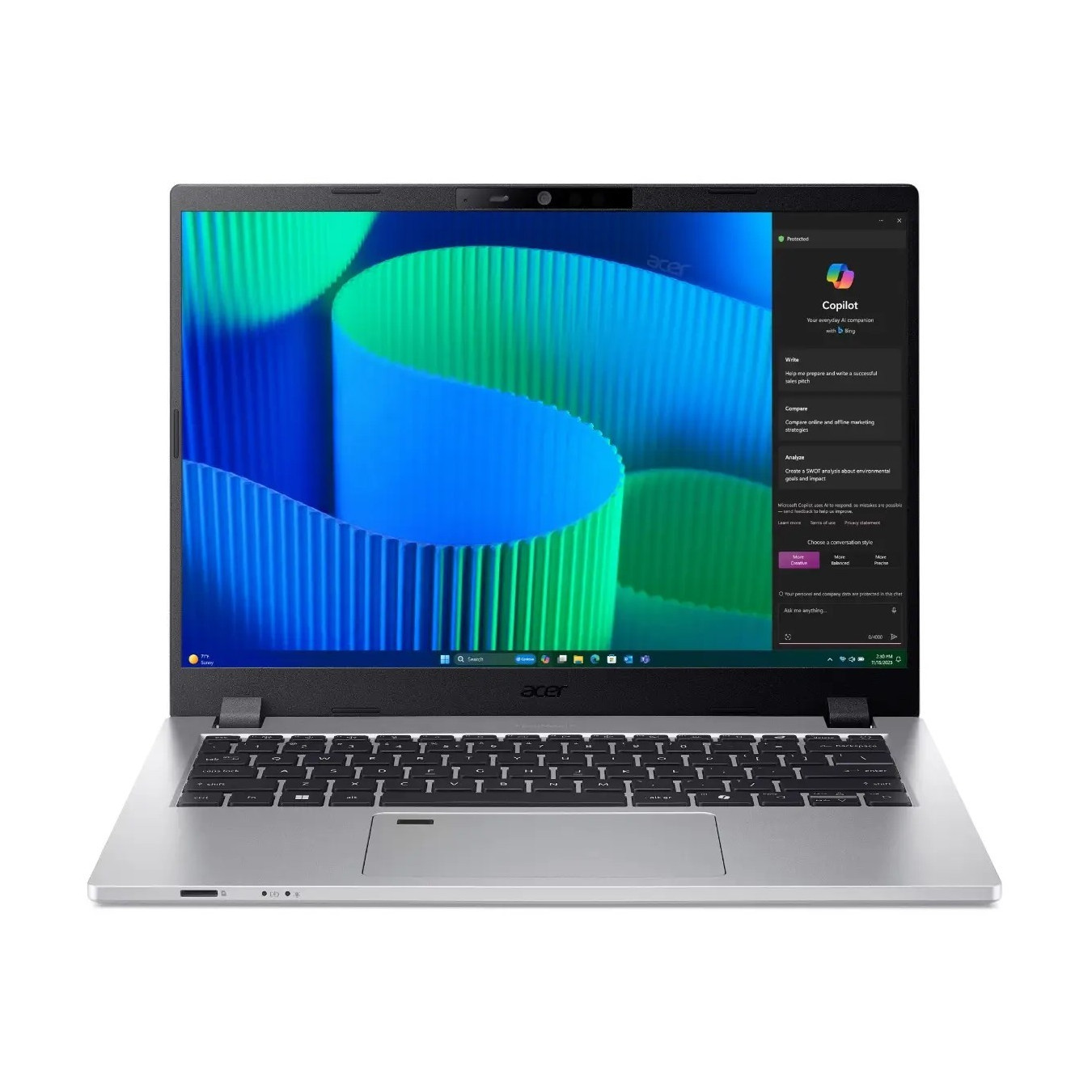 Acer TravelMate P2 - TMP214-56-TCO-54AL - Pure Silver, 14" WUXGA IPS, Intel Core i5-120U, 16GB, 512GB SSD, Win11 Pro