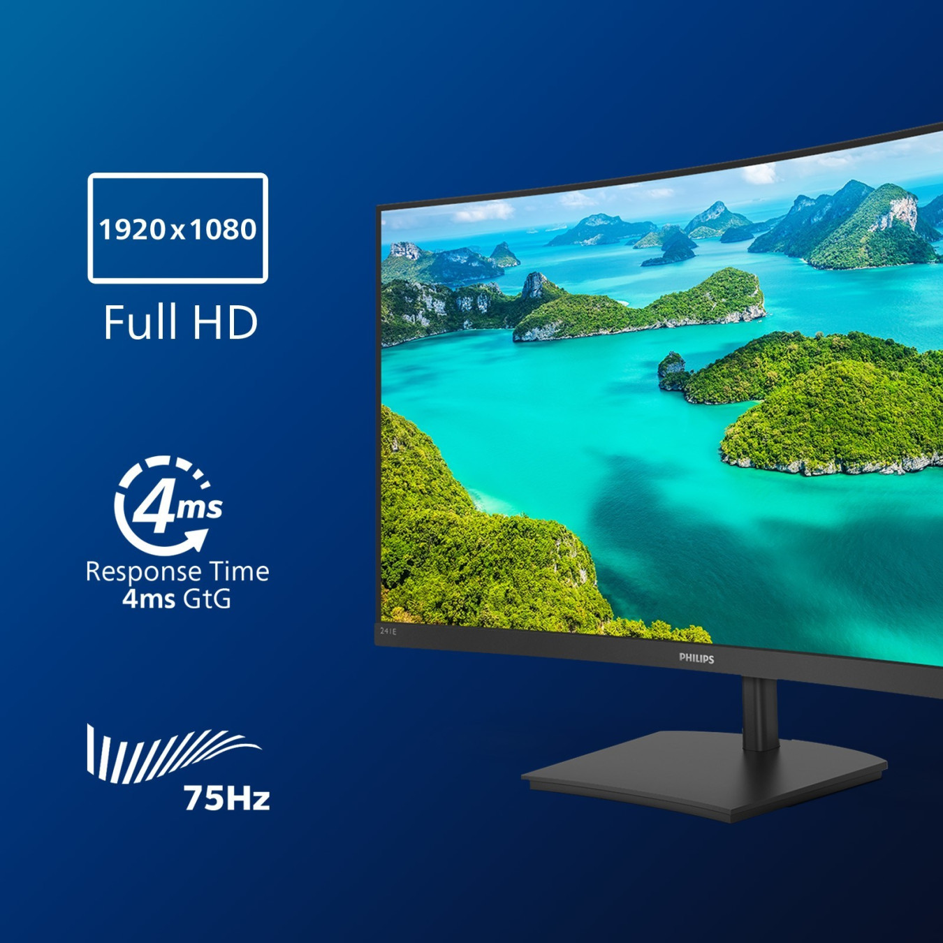 Philips 241E1SC - 23.6 inches (59.9 cm) Curved VA Monitor, Full HD 1920x1080, 75Hz, 4ms, 1500R, Black