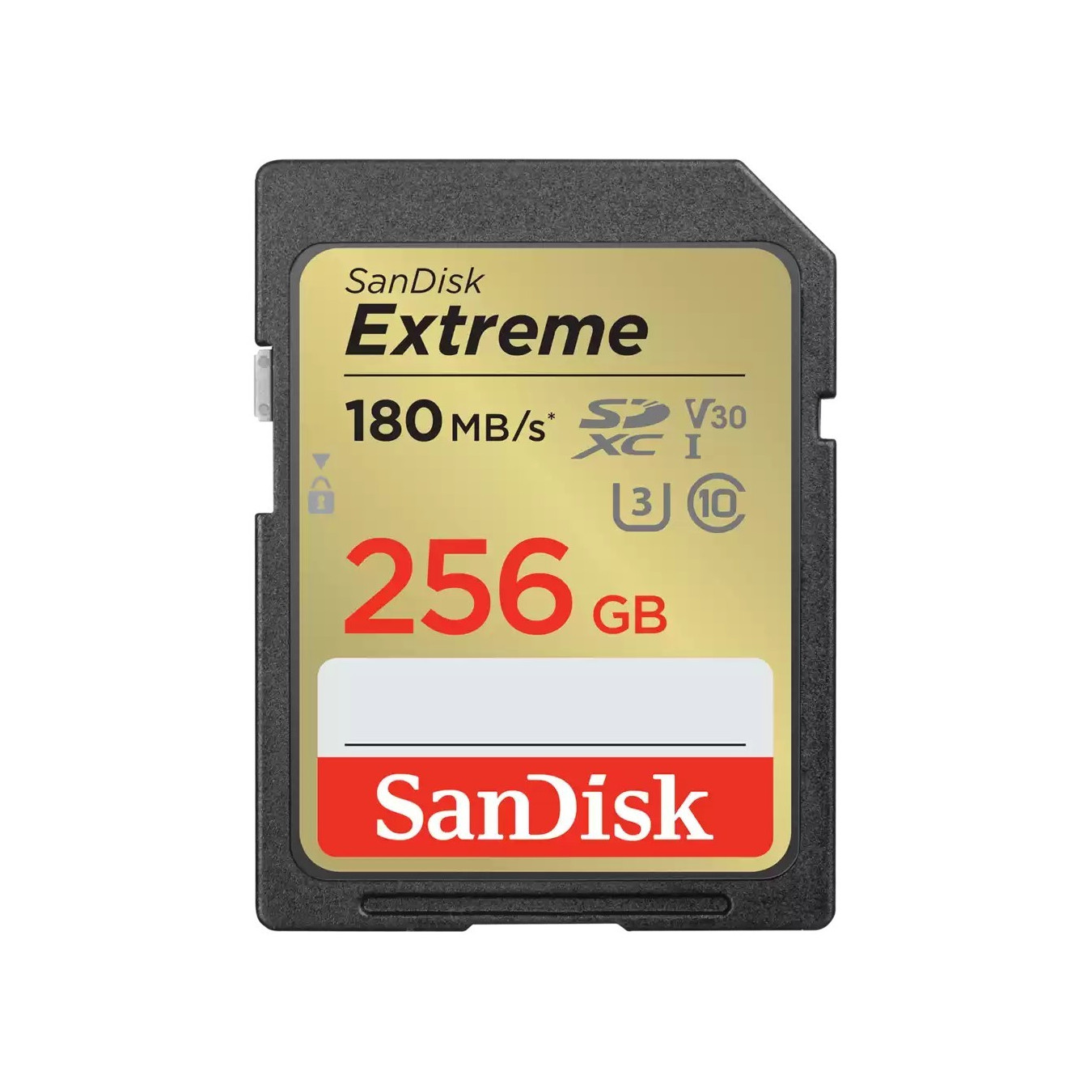 SanDisk Extreme SDXC Memory Card - 256GB - Black/Gold, UHS-I U3 (V30), 180MB/s Read, 130MB/s Write
