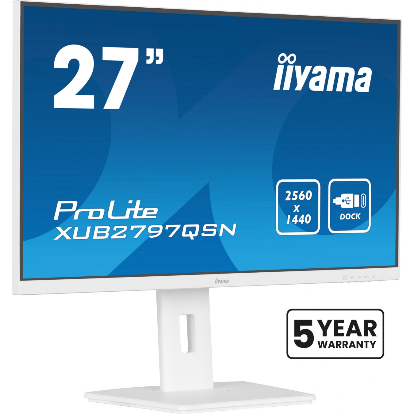 iiyama G-MASTER XUB2797QSN-W2 - 27\" QHD IPS Monitor, USB-C Dock 65W, HDMI 2.0 & DP1.4, White