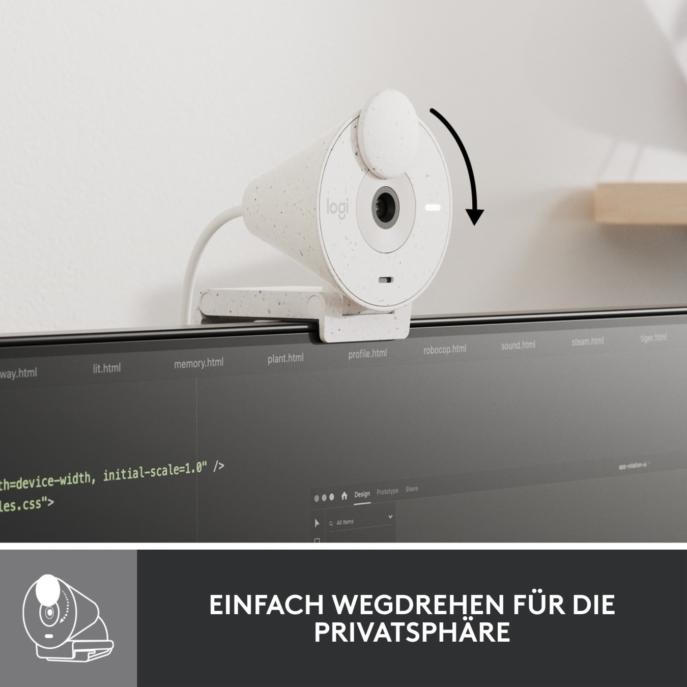 Logitech BRIO 300 - Full HD 1080p Webcam (White) - 30 fps, Built-in Microphone, Privacy Cover