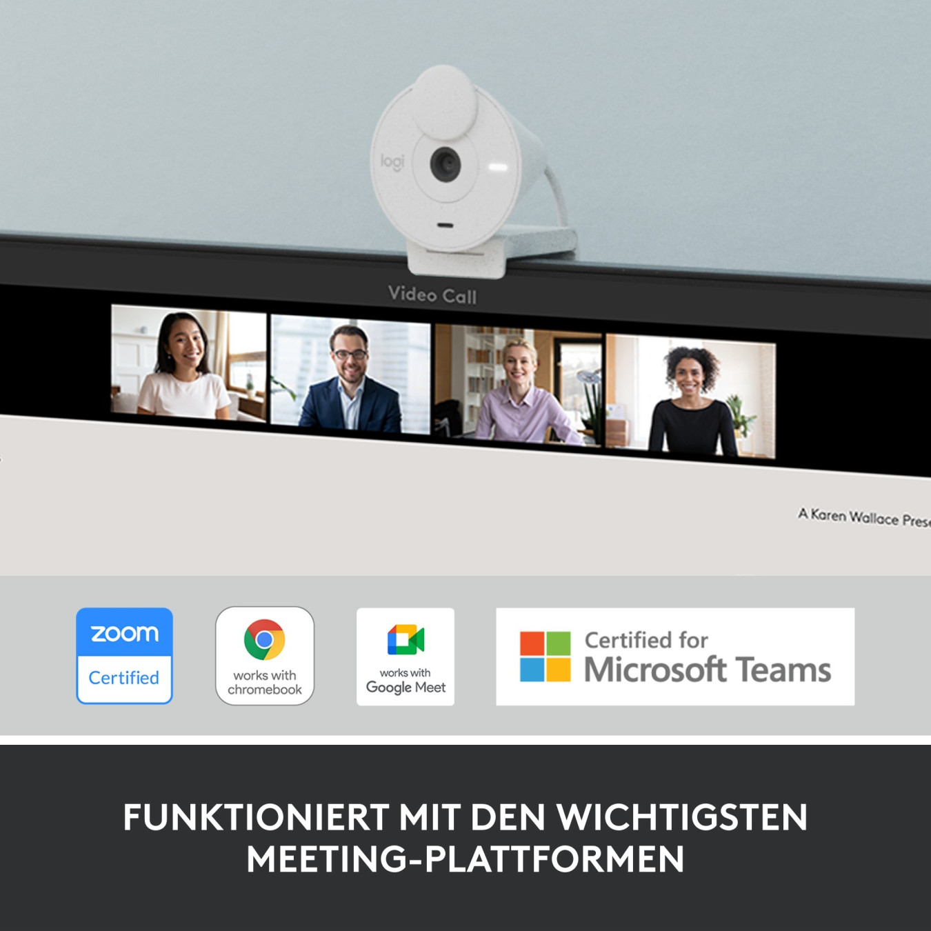 Logitech BRIO 300 - Full HD 1080p Webcam (White) - 30 fps, Built-in Microphone, Privacy Cover