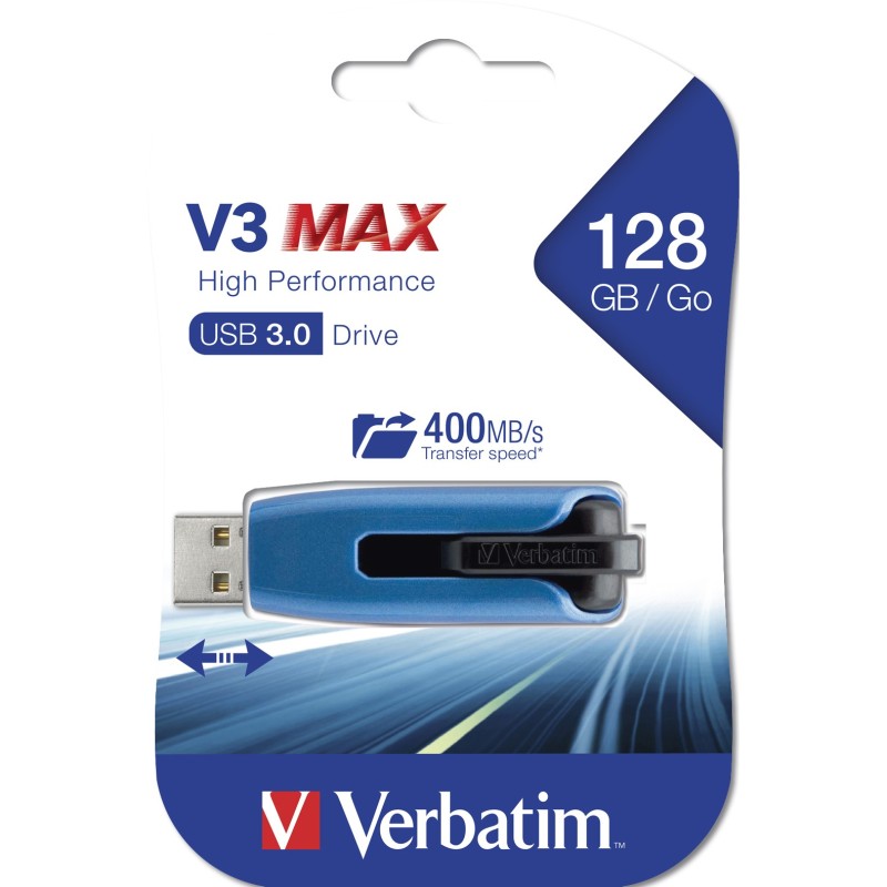 Buy Verbatim V3 MAX USB 3.2 Gen1 Flash Drive - 128GB - Black/Blue, 175 MB/s Read... in Cyprus, Nicosia, Limassol, Larnaka, Pafos