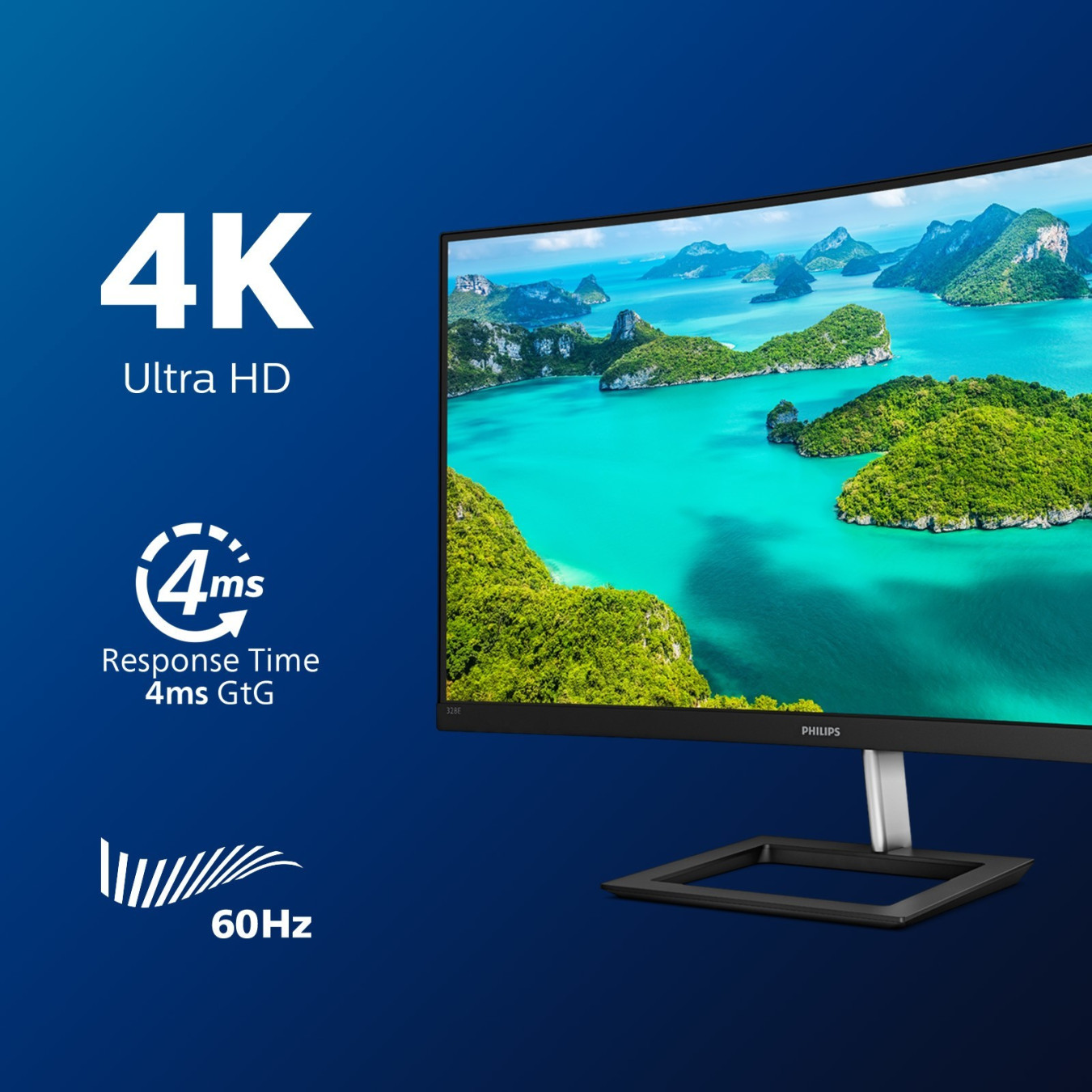 Philips 328E1CA 31.5" 4K UHD Curved VA Monitor (1500R) - 3840x2160, 60Hz, 4ms, 2x HDMI 2.0 + DP1.2, Black