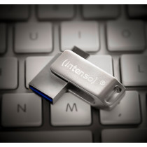 Intenso cMobile Line - 128GB USB-C/USB-A Flash Drive - Silver, USB 3.2 Gen1, 70 MB/s, Swivel Keyring