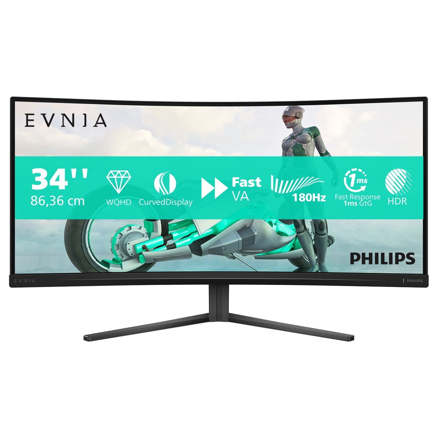 Philips Evnia 34M2C3500L 34" UWQHD 3440x1440 180Hz 1ms Curved VA (Boxed) — Buy in Cyprus with Fast Delivery