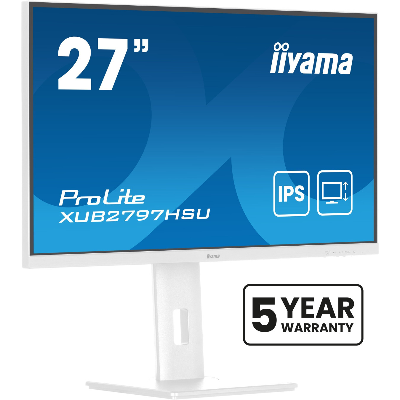 iiyama ProLite XUB2797HSU-W2 - 27-inch IPS Full HD 1920x1080 100Hz 1ms Height-Adjustable Stand, HDMI/DP, USB Hub, White