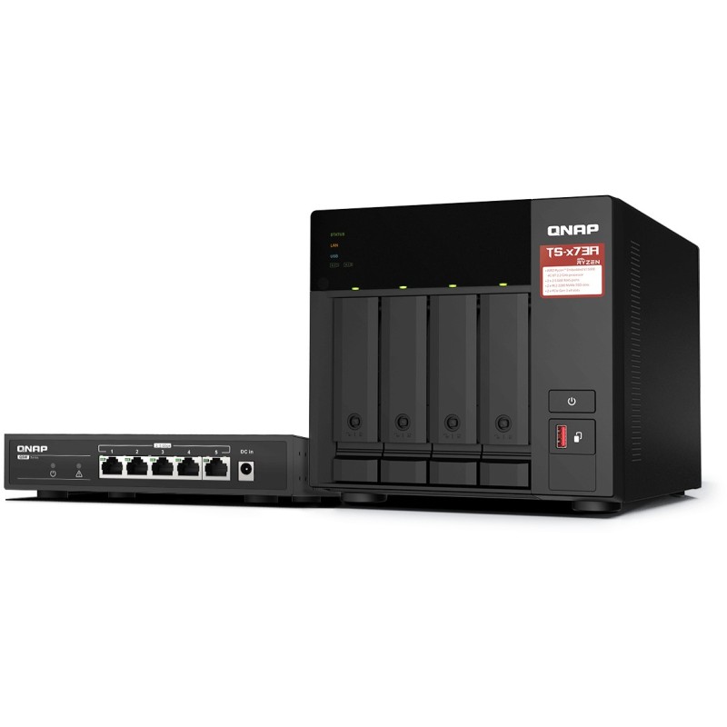 Buy QNAP TS-473A NAS + QSW-1105-ST Switch - 4-bay Black, 8GB DDR4, AMD Ryzen V15... in Cyprus, Nicosia, Limassol, Larnaka, Pafos