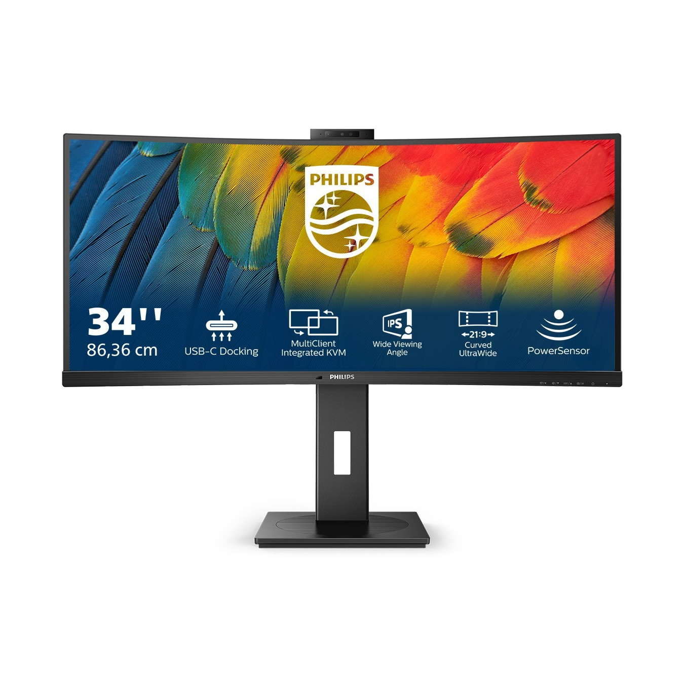 Philips 34B1U5600CH - 34-inch UWQHD Curved VA Monitor 3440x1440, 100Hz, 4ms, USB-C PD 100W, HDMI/DP, Black
