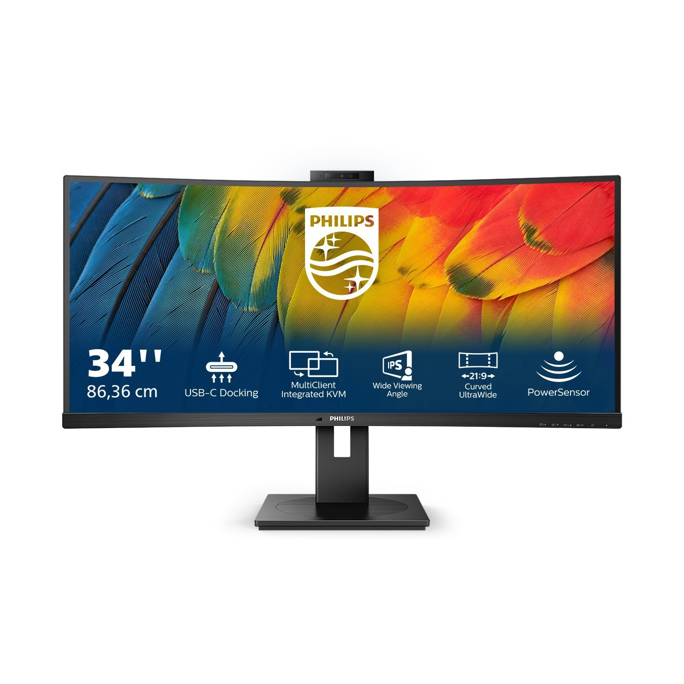 Philips 34B1U5600CH - 34-inch UWQHD Curved VA Monitor 3440x1440, 100Hz, 4ms, USB-C PD 100W, HDMI/DP, Black