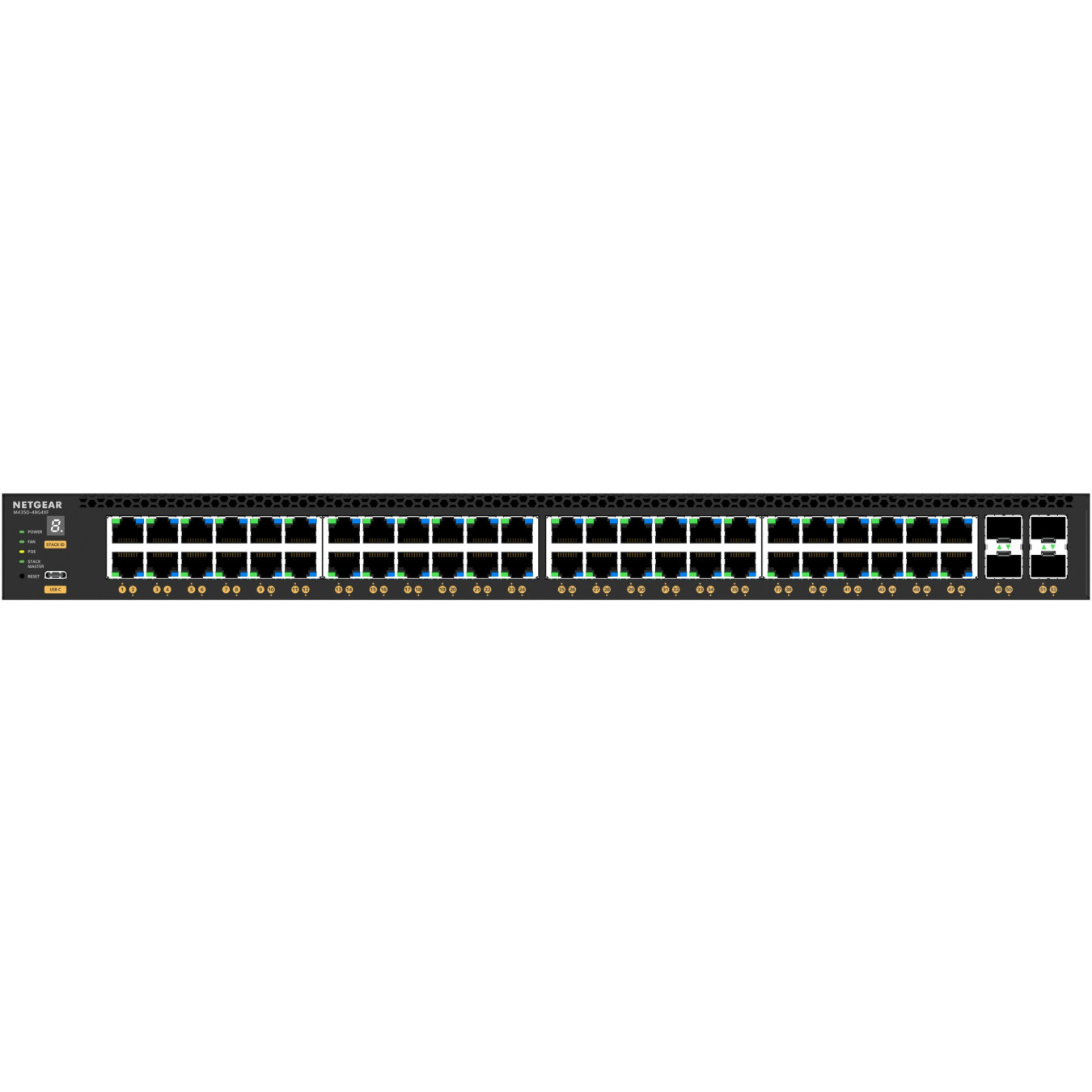NETGEAR Switch - M4350-48G4XF - 48x Gigabit PoE+ & 4x SFP+, 1U Rack, Black, 2GB DDR4, ARM Cortex-A57 1.8GHz