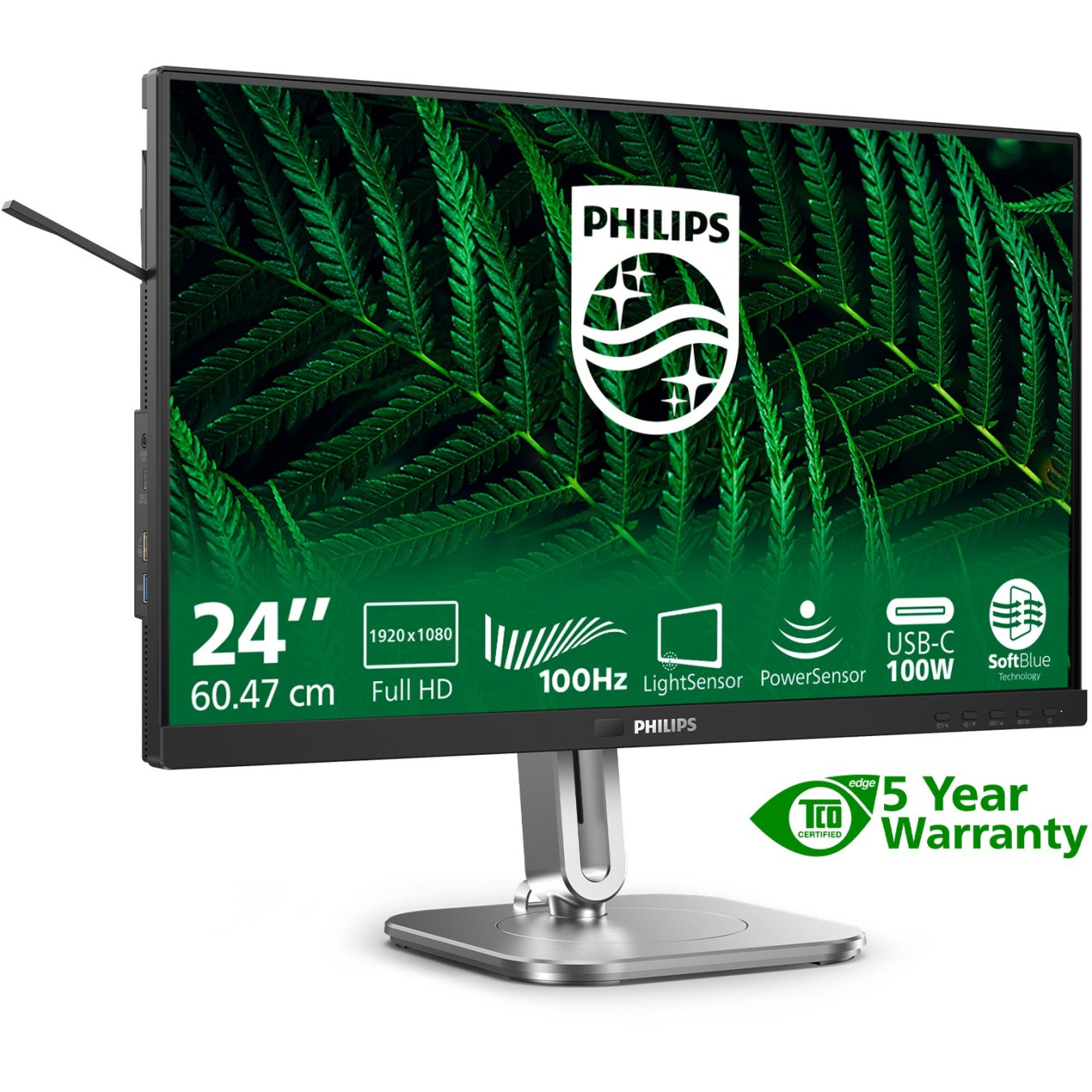 Philips 24B2G5301 - 23.8in (60.5cm) IPS FHD Monitor - USB-C PD100W, HDMI & DP, 4ms, 60Hz, Black