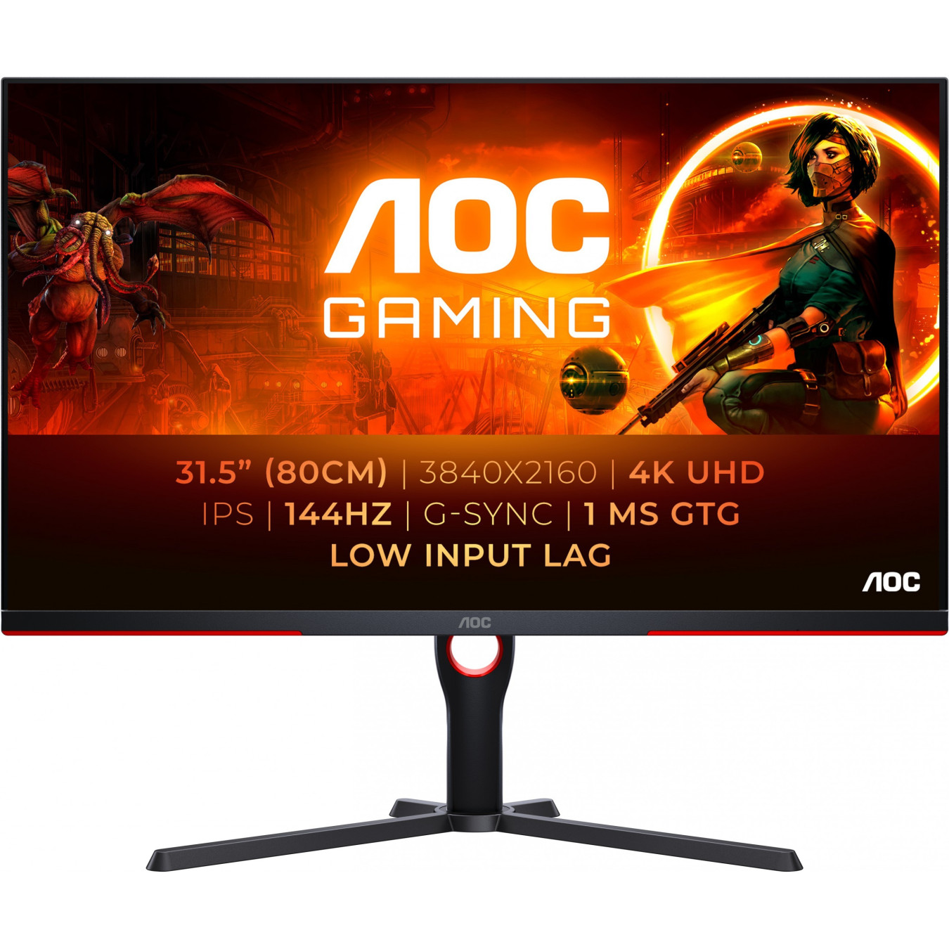 AOC U32G3X - 31.5" 4K IPS Gaming Monitor - Black/Red, 144Hz, 1ms, DisplayHDR400, DP1.4 & HDMI2.1