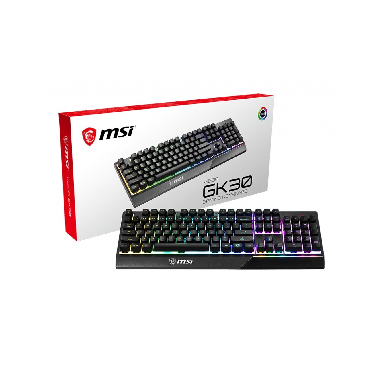 MSI VIGOR GK-30 Gaming Keyboard - Wired USB - Mecha-membrane Switches - QWERTZ German - 6-Zone RGB - Black