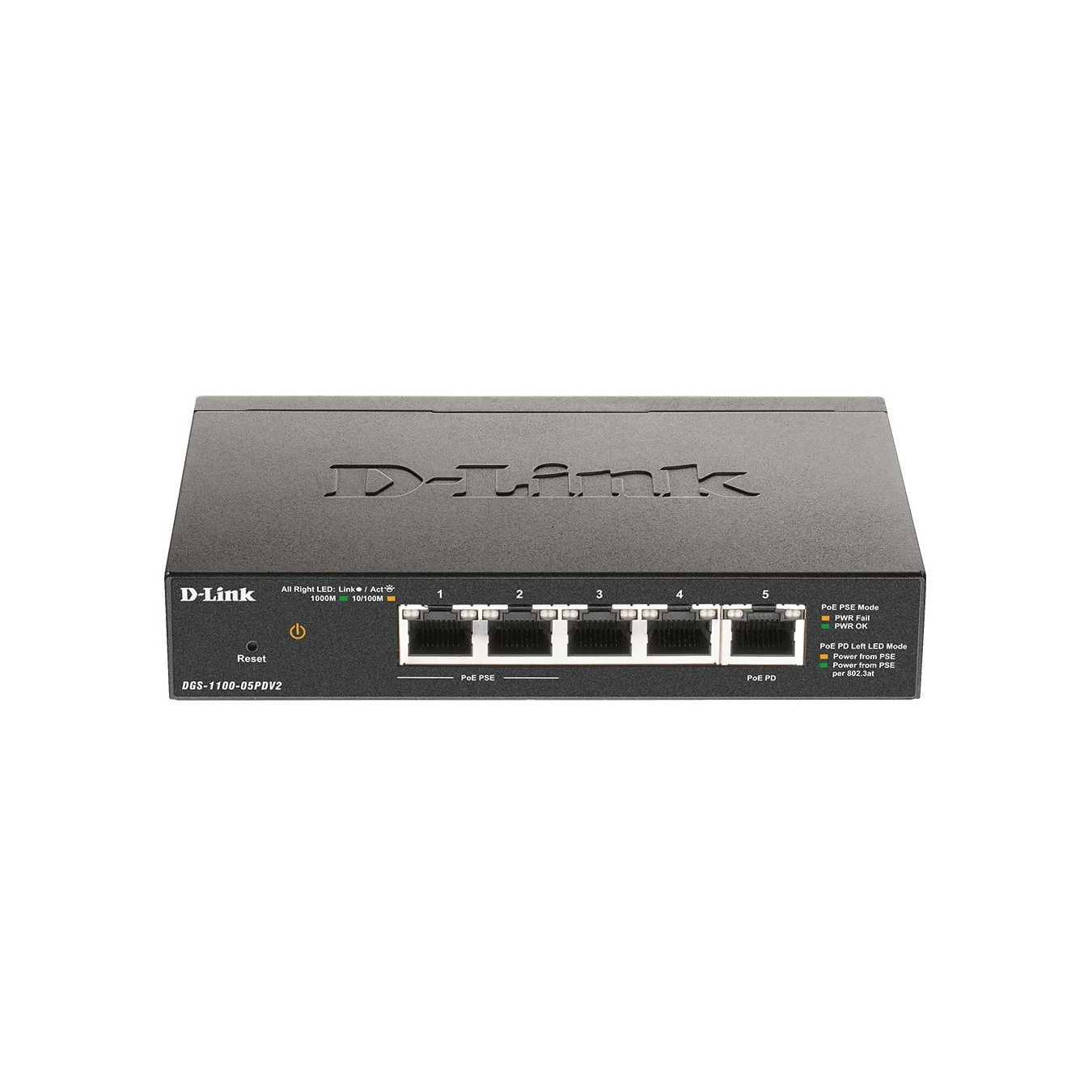 D-Link DGS-1100-05PDV2 - 5-Port Gigabit Smart PoE Switch (2 PoE ports, 18W/port) - Black — Buy in Cyprus with Fast Delivery