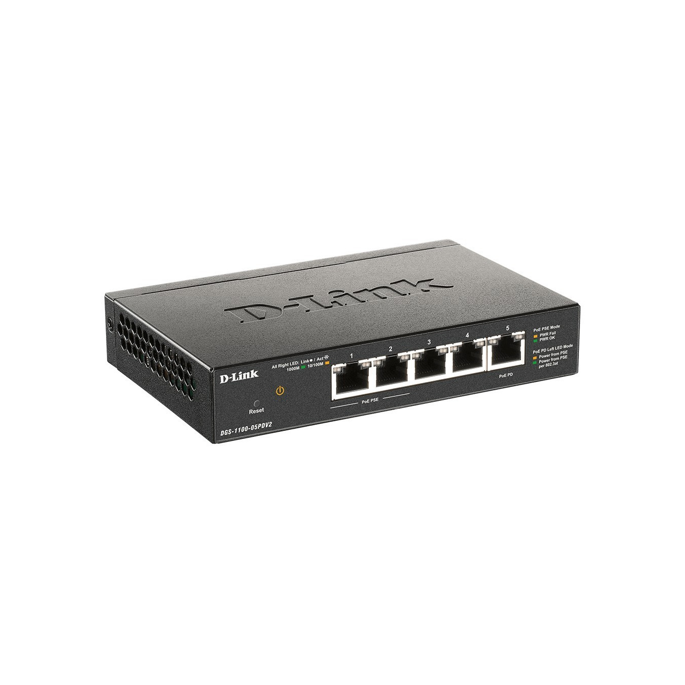D-Link DGS-1100-05PDV2 - 5-Port Gigabit Smart PoE Switch (2 PoE ports, 18W/port) - Black — Buy in Cyprus with Fast Delivery