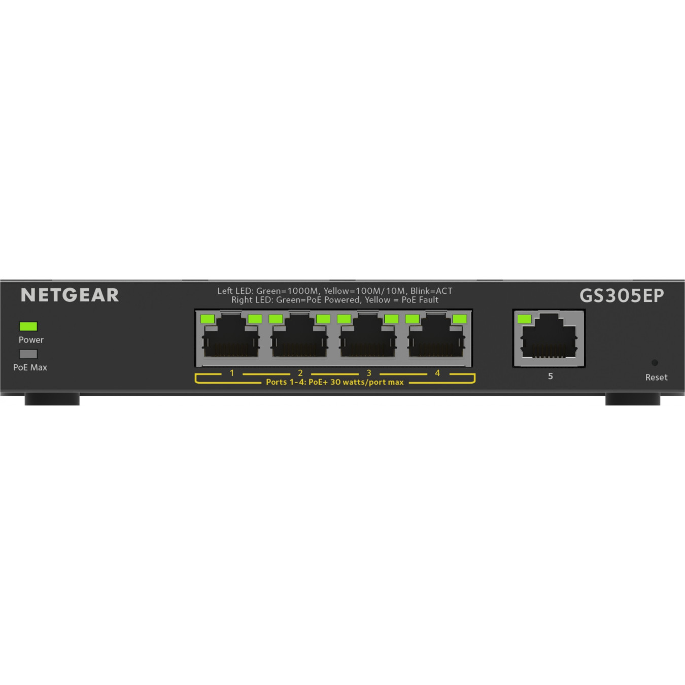 NETGEAR GS305EP-100PES - 5-Port Gigabit Managed L2/L3 PoE+ Switch (4 PoE+ ports, 63W) - Black