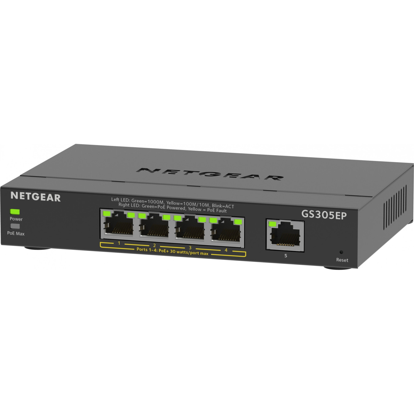 NETGEAR GS305EP-100PES - 5-Port Gigabit Managed L2/L3 PoE+ Switch (4 PoE+ ports, 63W) - Black