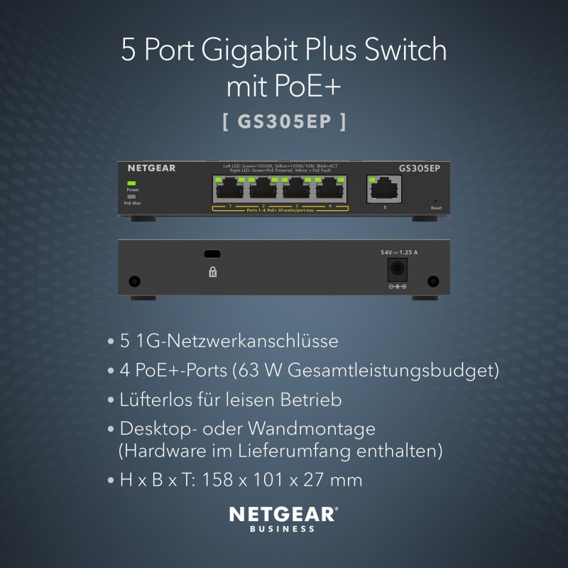 Buy NETGEAR GS305EP-100PES - 5-Port Gigabit Managed L2/L3 PoE+ Switch (4 PoE+ po... in Cyprus, Nicosia, Limassol, Larnaka, Pafos