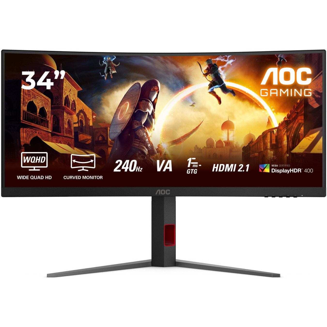 AOC CU34G4Z - 34in UWQHD 3440x1440 240Hz 1ms Curved 1500R HDR400 - Black/Red, 2xHDMI, DP, USB 3.2