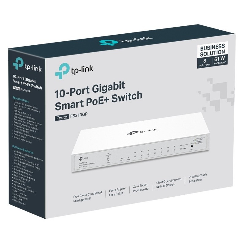 Buy TP-Link Festa FS310GP - 10-Port Gigabit PoE Smart Switch (8 x RJ45 + 2 x SFP... in Cyprus, Nicosia, Limassol, Larnaka, Pafos