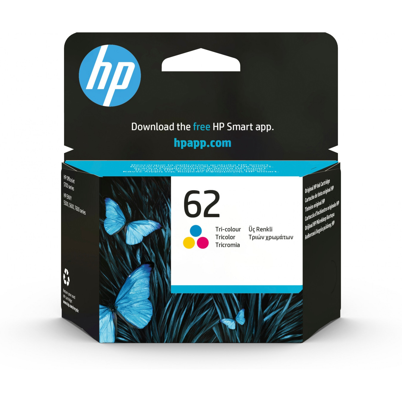 HP 62 Tri-Color Ink Cartridge - C2P06AE - Cyan/Magenta/Yellow, Standard Yield, 4.5 ml (~165 pages)
