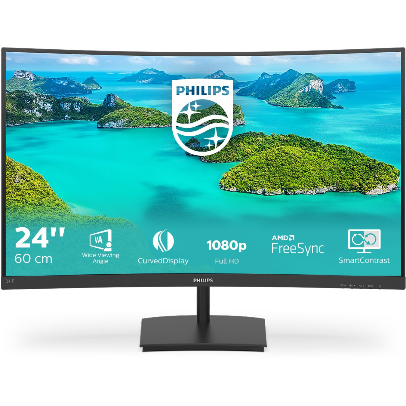 Philips 241E1SCA - 23.6in Curved VA Full HD Monitor (1920x1080) - 75Hz, 4ms, HDMI, Speakers, Black