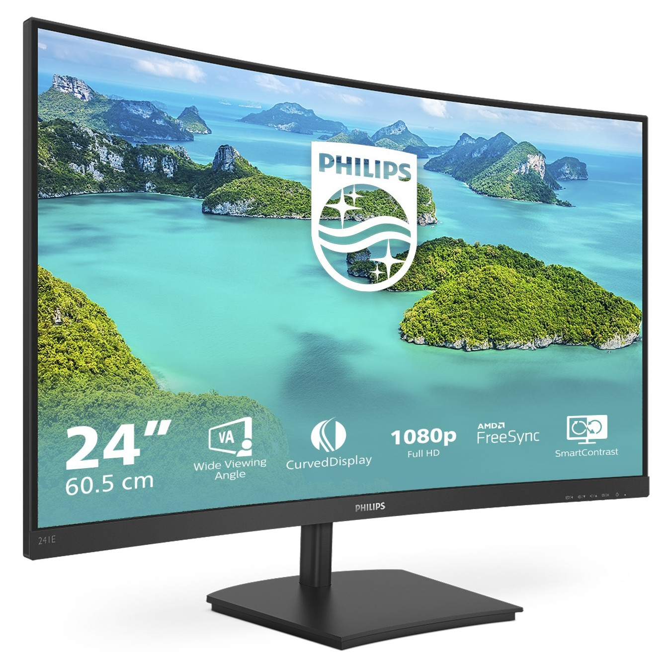 Philips 241E1SCA - 23.6in Curved VA Full HD Monitor (1920x1080) - 75Hz, 4ms, HDMI, Speakers, Black
