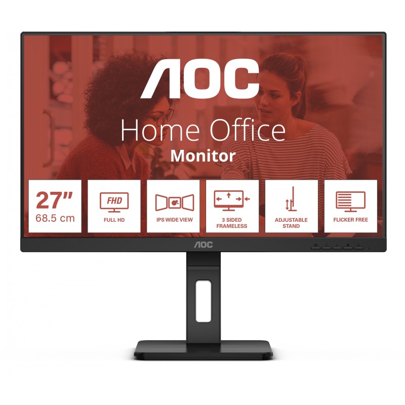 AOC 27E3QAF 27" FHD IPS Monitor 75Hz 4ms HDMI/DP/VGA Speakers Pivot Height Adj Black (Boxed)
