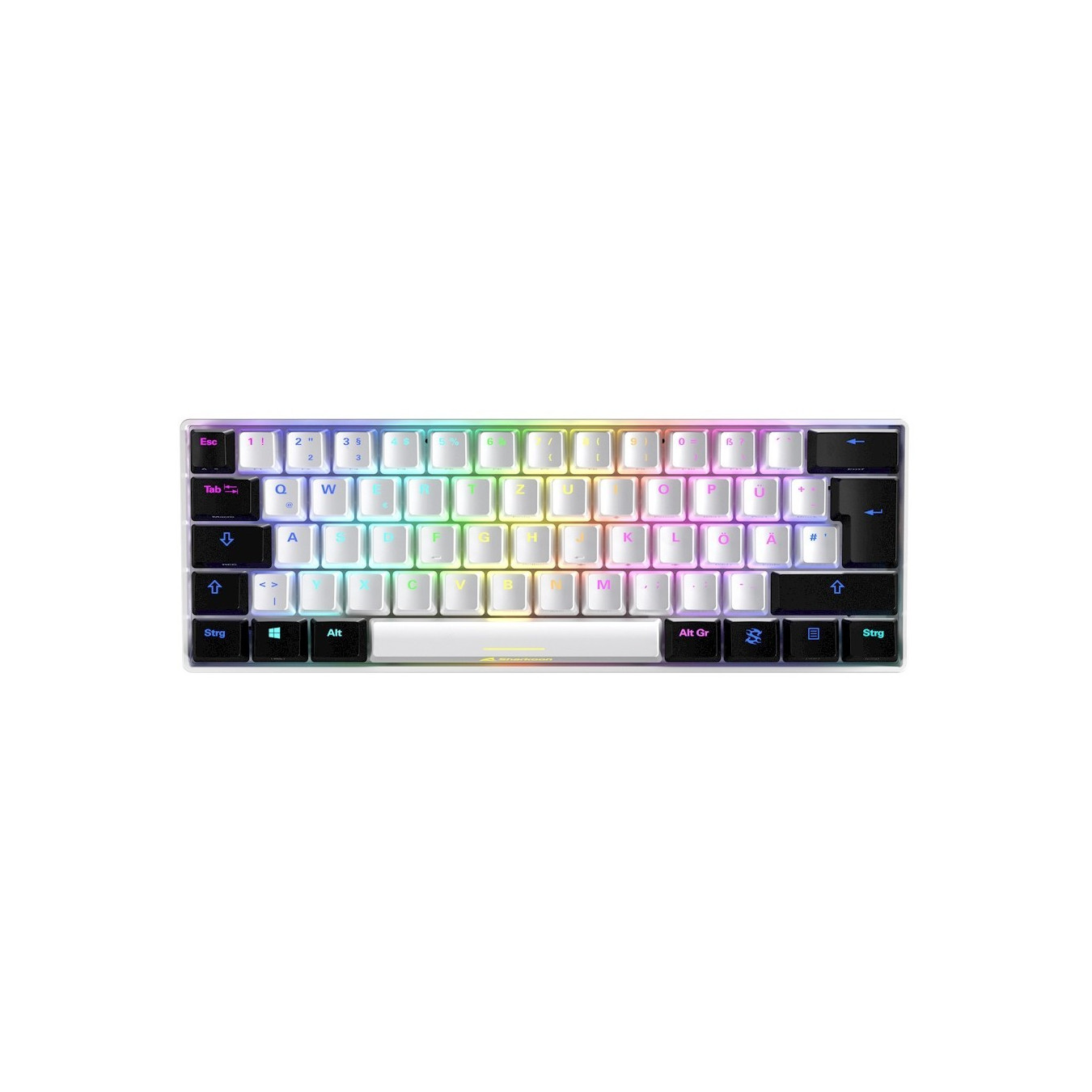 Sharkoon SKILLER SGK50 S4 - 60% Mechanical Gaming Keyboard - White, German QWERTZ, Kailh Red, RGB, 32KB