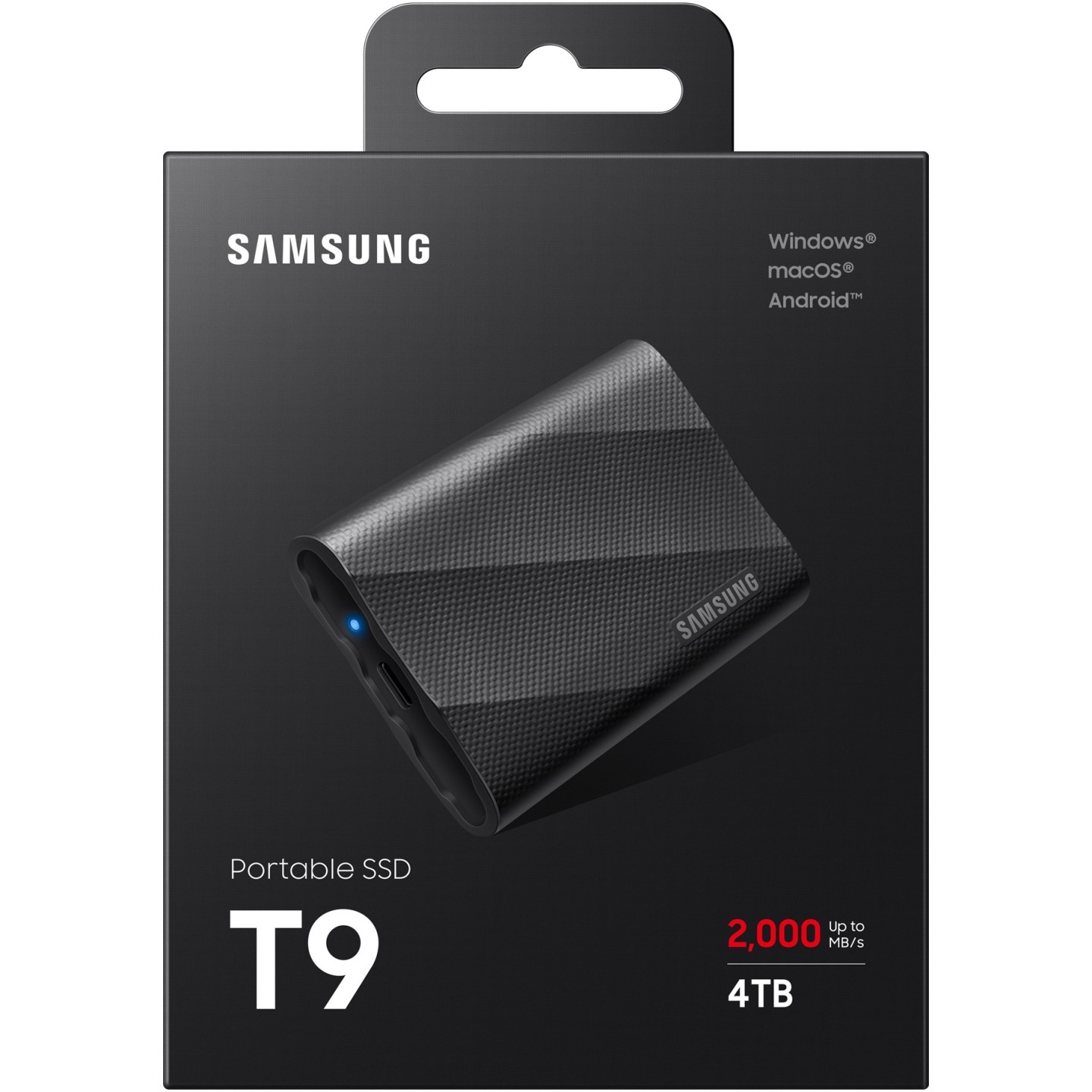 Samsung Portable SSD T9 - MU-PG4T0B - 4TB NVMe USB-C 3.2 Gen2 Black, 2000 MB/s, Password-Protected