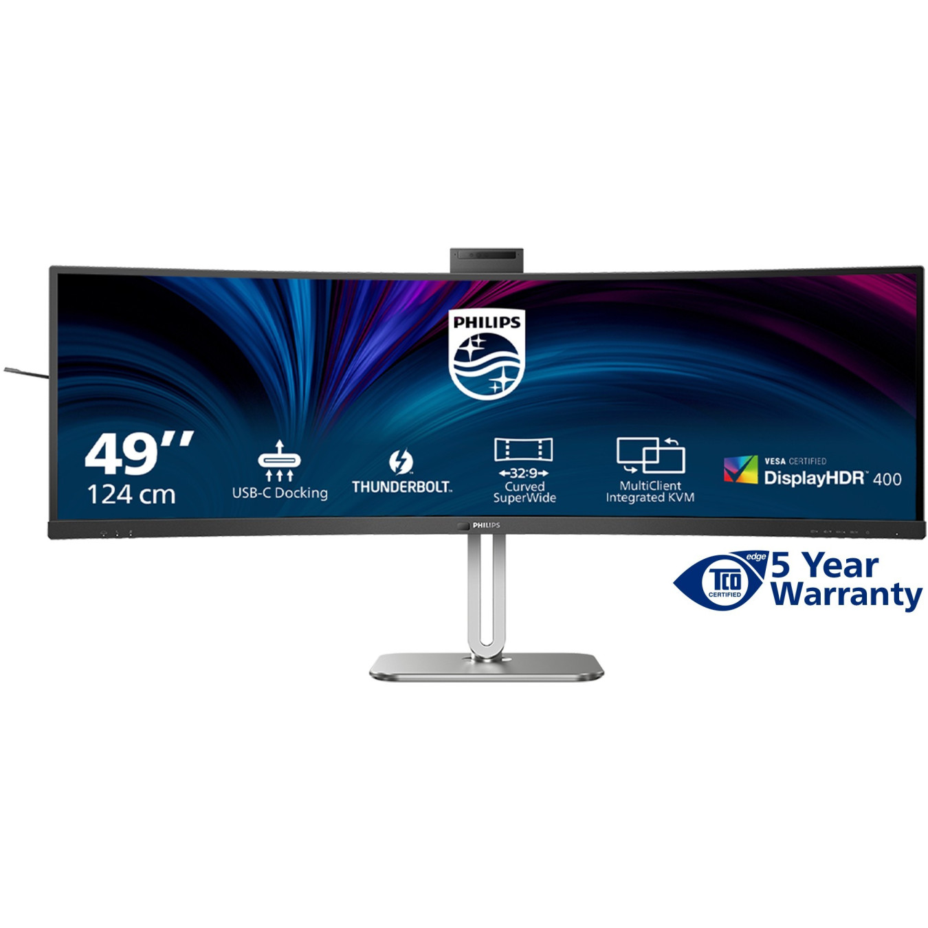 Philips 49B2U6903CH - 49" Dual QHD (5120x1440) 32:9 Curved VA Monitor, 100Hz, 4ms, USB-C PD 100W, 2xHDMI/DP, Grey