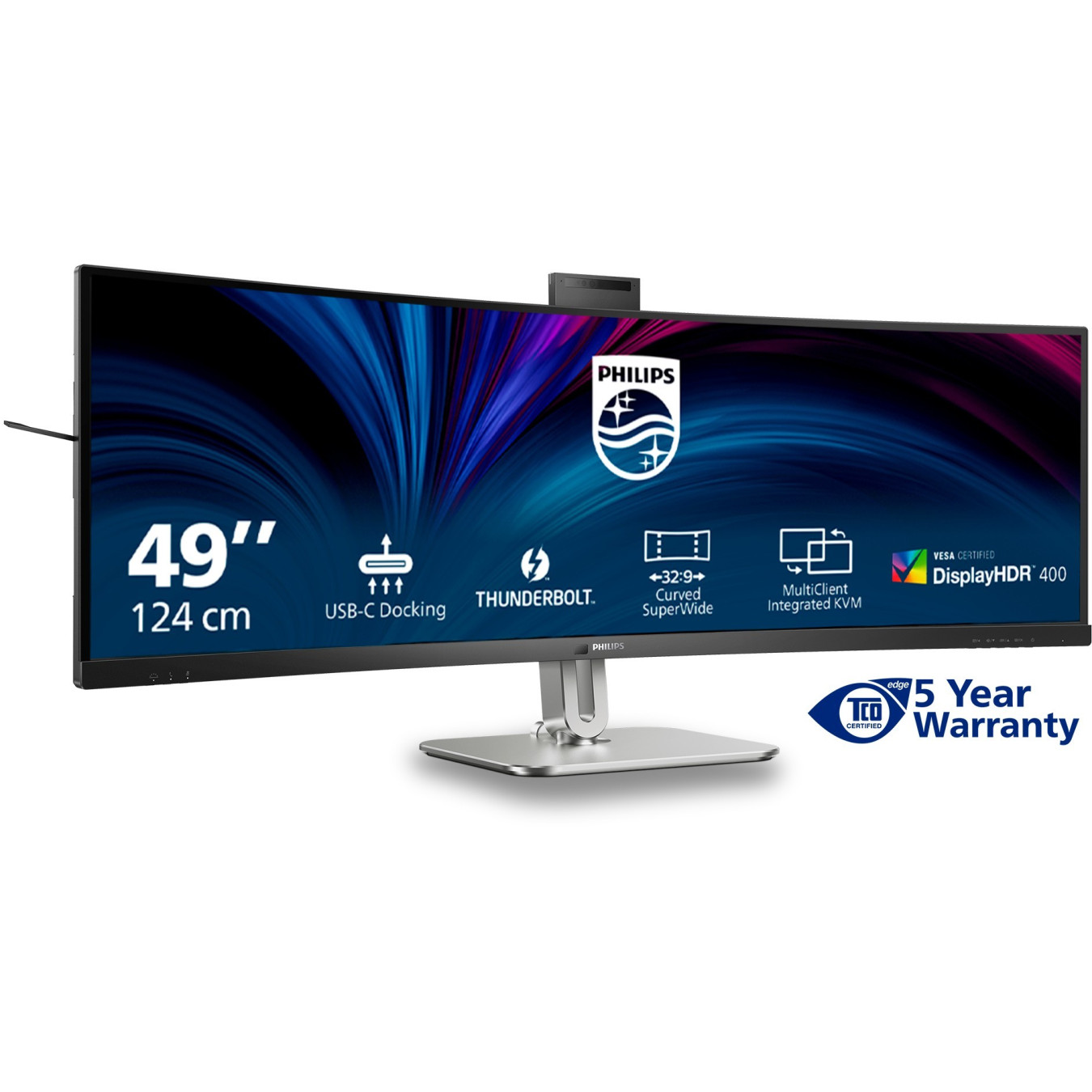 Philips 49B2U6903CH - 49" Dual QHD (5120x1440) 32:9 Curved VA Monitor, 100Hz, 4ms, USB-C PD 100W, 2xHDMI/DP, Grey
