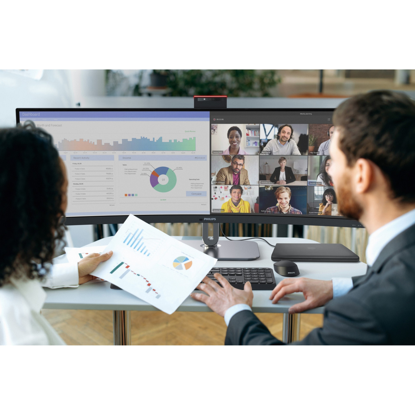 Philips 49B2U6903CH - 49" Dual QHD (5120x1440) 32:9 Curved VA Monitor, 100Hz, 4ms, USB-C PD 100W, 2xHDMI/DP, Grey