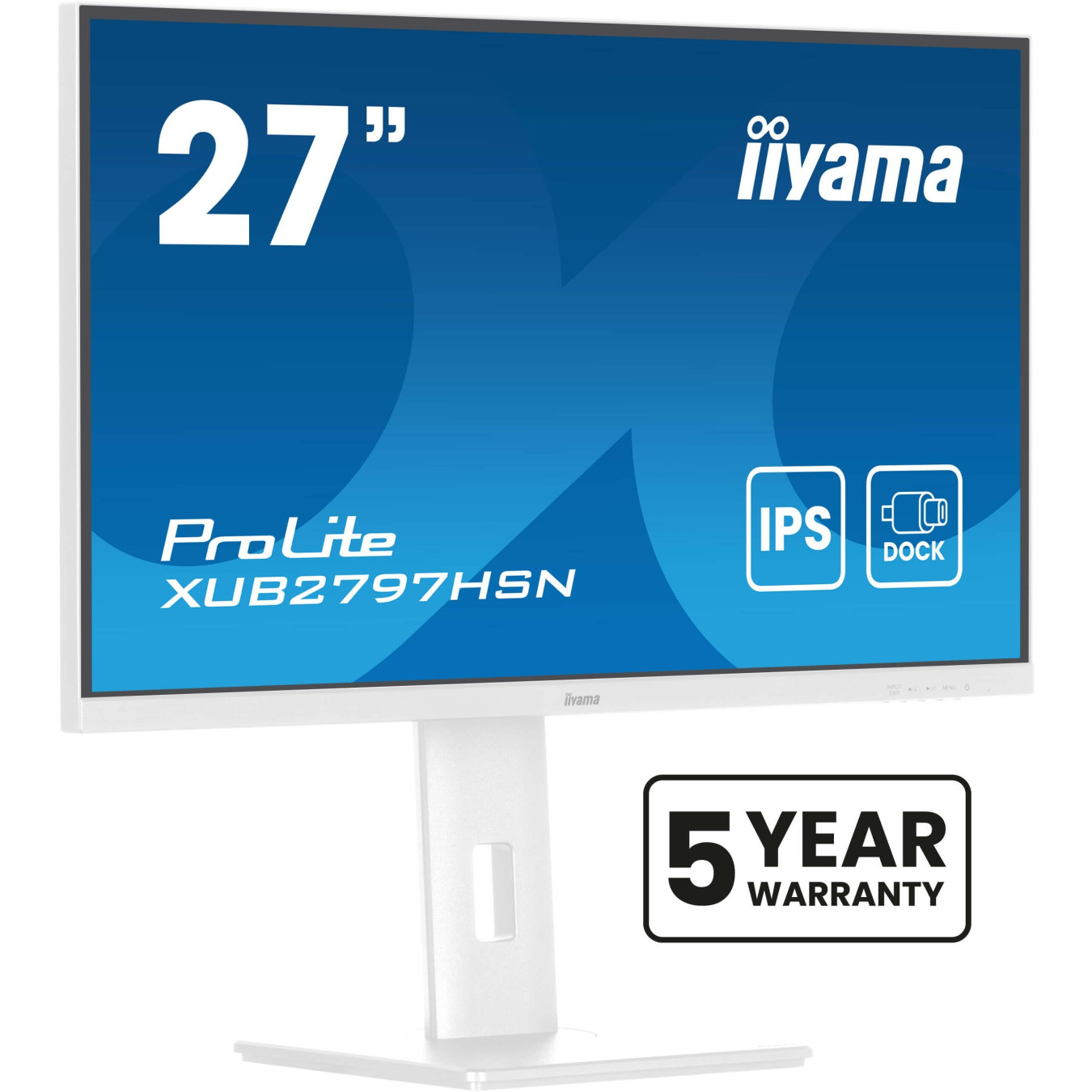 iiyama ProLite XUB2797HSN-W2 - 27in IPS Full HD Monitor, USB-C 65W Dock, HDMI/DP, 1ms, 100Hz, White