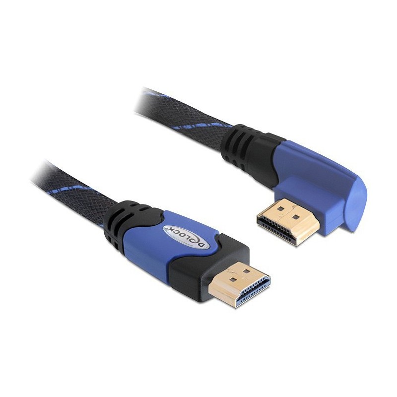 Buy DELOCK HDMI Cable 2m - Angled Left, High Speed HDMI 1.4, Blue Jacket, Gold-P... in Cyprus, Nicosia, Limassol, Larnaka, Pafos