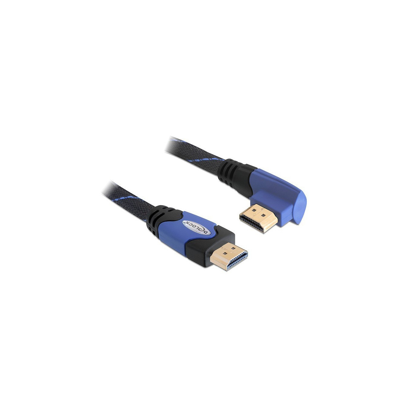 DELOCK HDMI Cable 2m - Angled Left, High Speed HDMI 1.4, Blue Jacket, Gold-Plated Type A — Buy in Cyprus with Fast Delivery