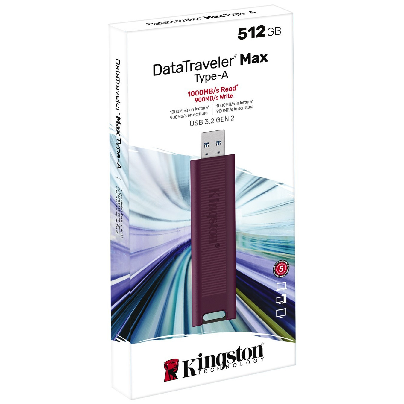 Kingston DataTraveler Max - 512GB - USB 3.2 Gen 2 (USB-A) - Red - Up to 1000MB/s Read / 900MB/s Write