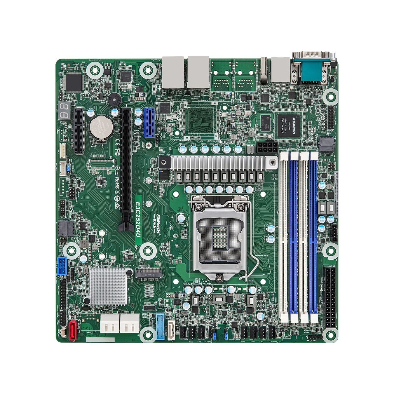 ASRock E3C252D4U - micro-ATX LGA1200 Motherboard - Intel Xeon E-2300 support, DDR4 up to 32GB, ECC, AST2500 iGPU, Intel I210 LAN