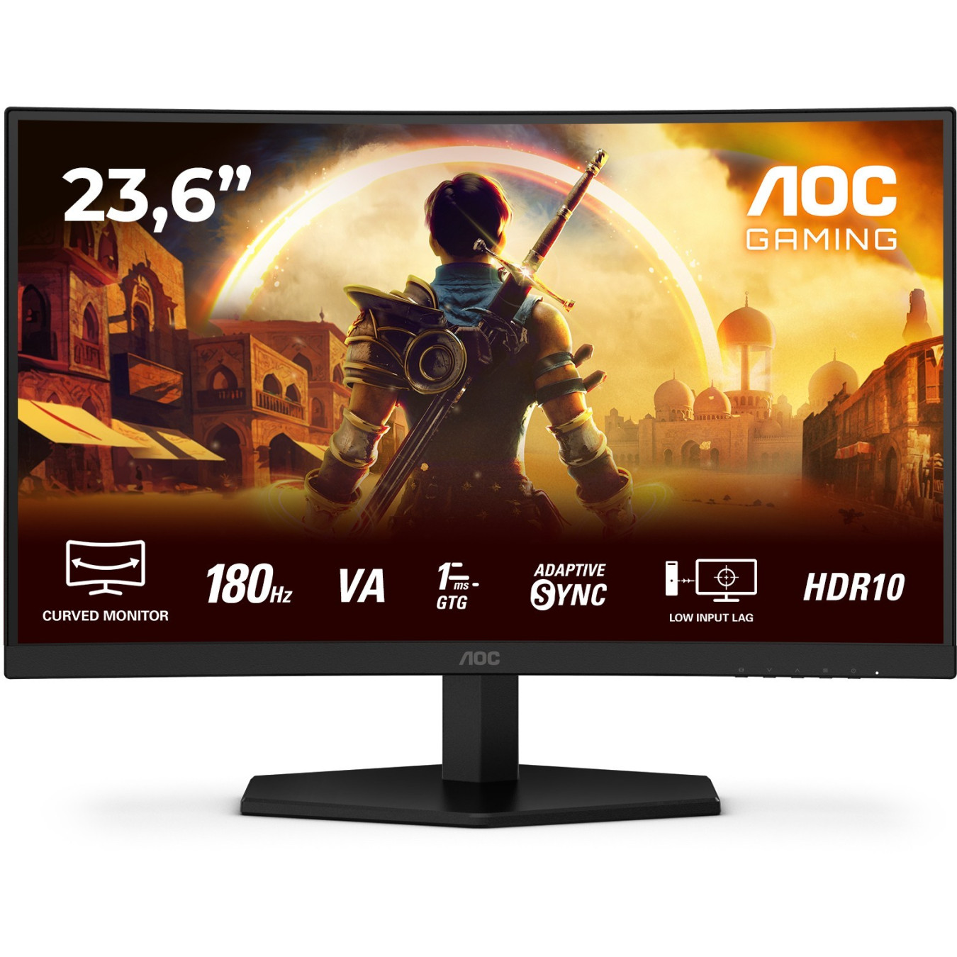 AOC C24G42E - 23.6in Curved Gaming Monitor 1500R | FHD 1920x1080, 180Hz, 4ms GTG, HDR10, DP1.4 + 2x HDMI2.0, Black/Red