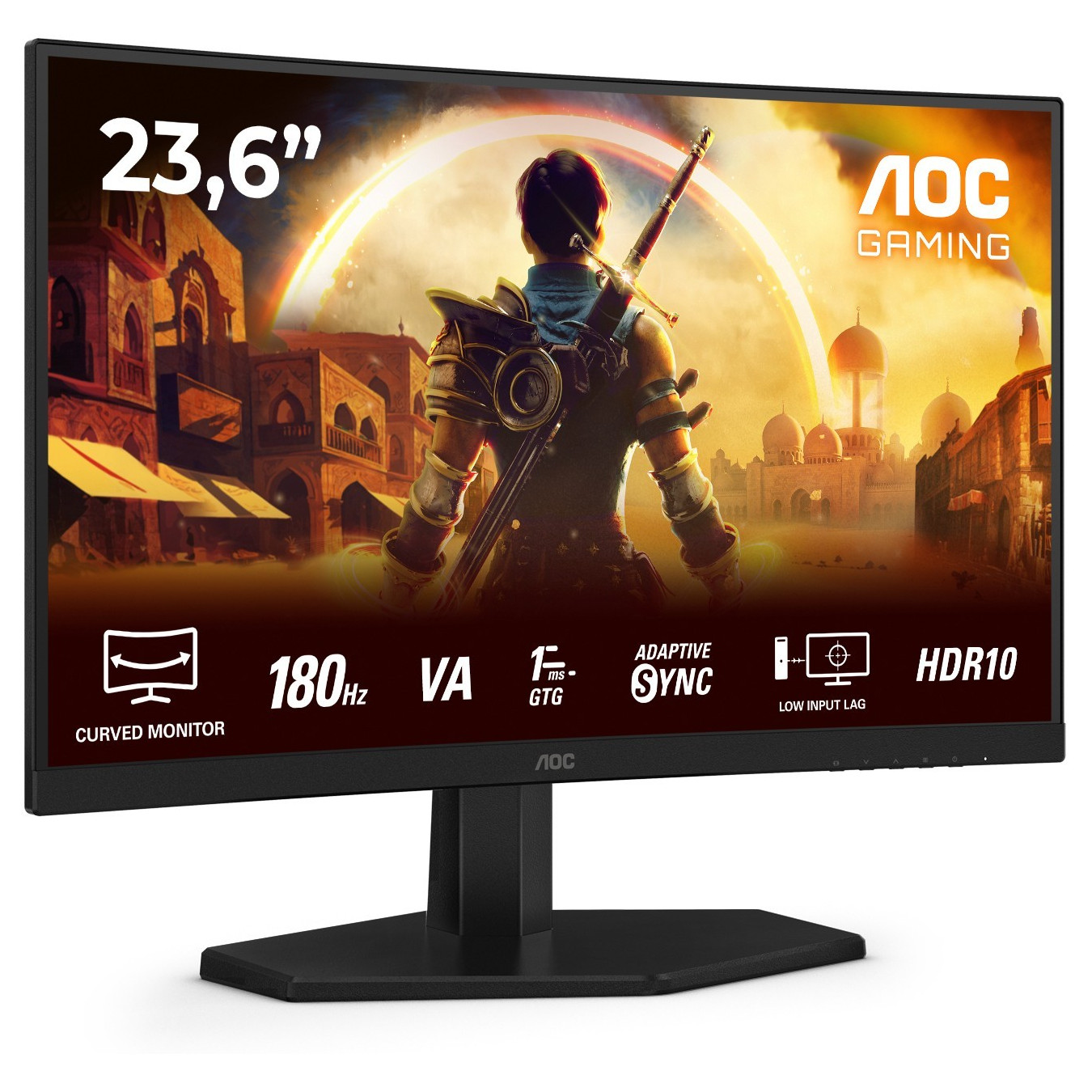 AOC C24G42E - 23.6in Curved Gaming Monitor 1500R | FHD 1920x1080, 180Hz, 4ms GTG, HDR10, DP1.4 + 2x HDMI2.0, Black/Red