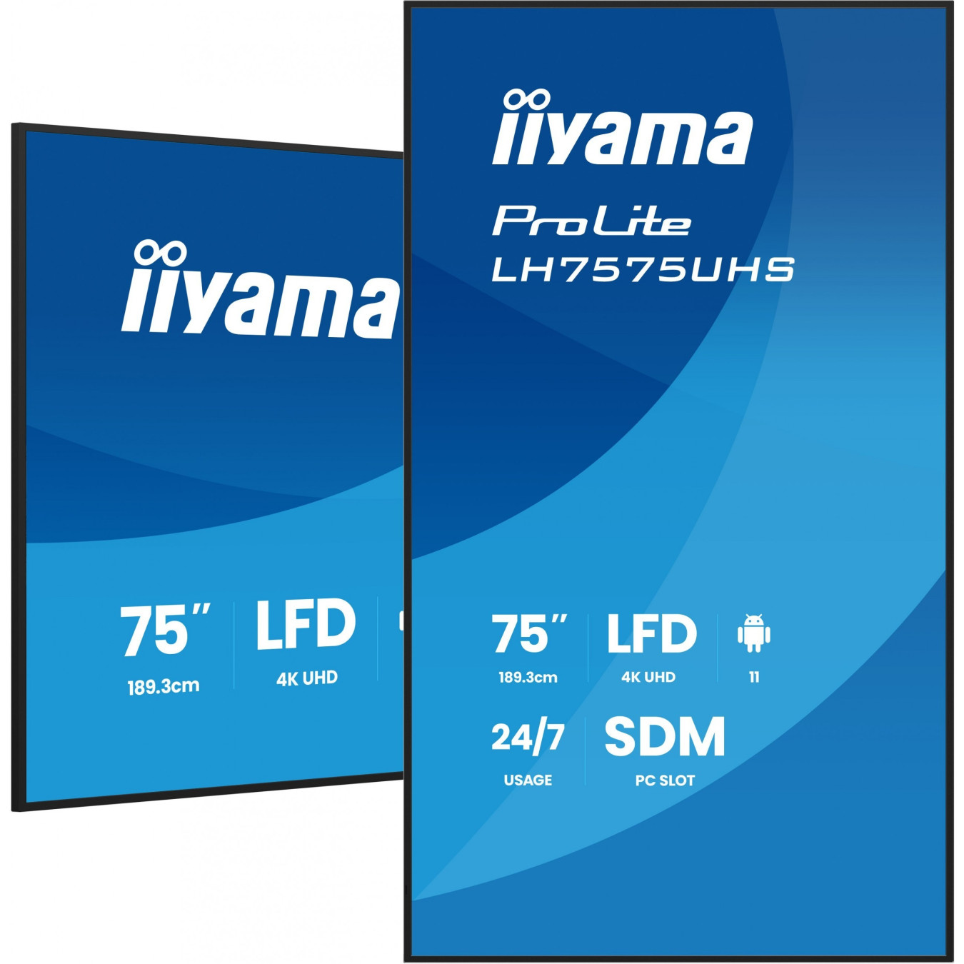 iiyama LH7575UHS-B2AG - 75" 4K UHD Digital Signage, Android 11, ARM Cortex, 4GB RAM/32GB, 3xHDMI+DP, Black