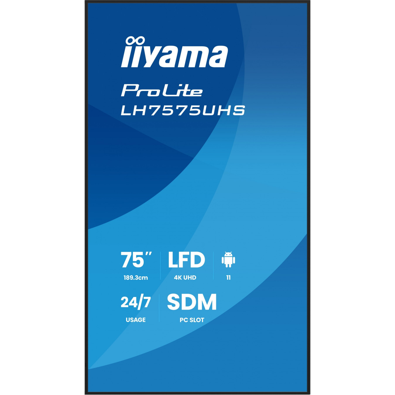 iiyama LH7575UHS-B2AG - 75" 4K UHD Digital Signage, Android 11, ARM Cortex, 4GB RAM/32GB, 3xHDMI+DP, Black