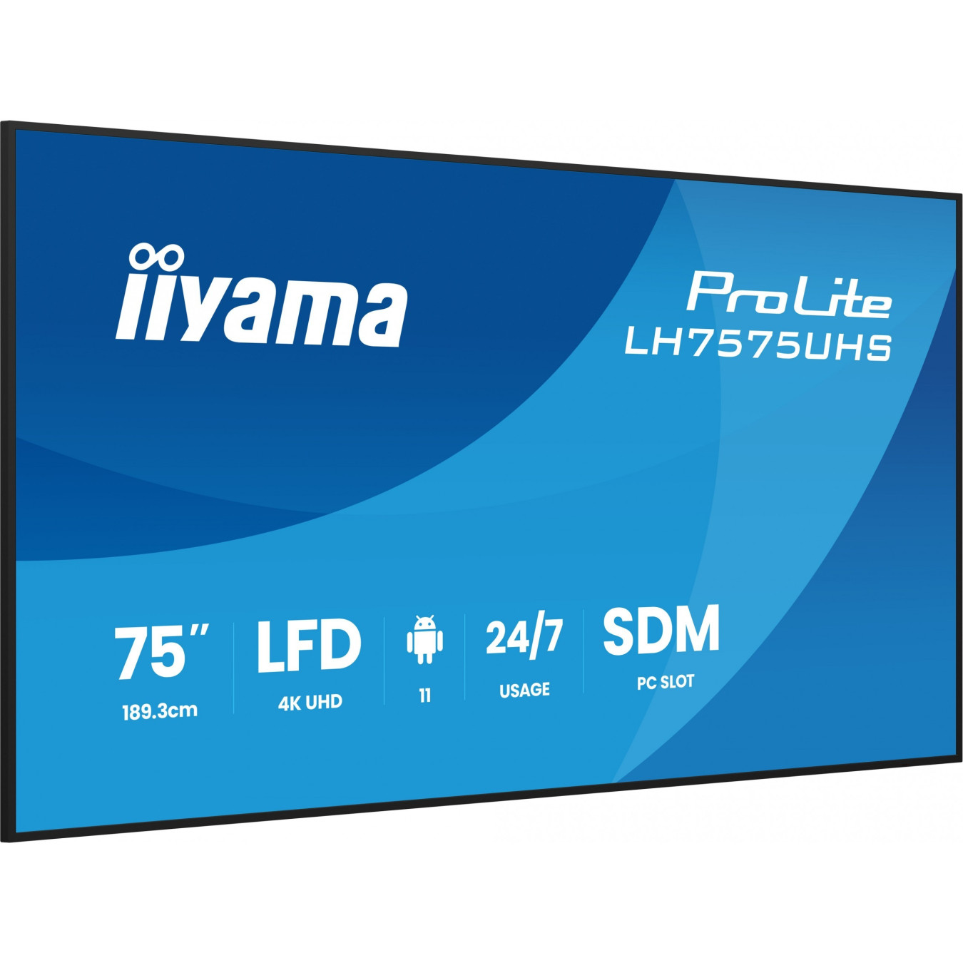 iiyama LH7575UHS-B2AG - 75" 4K UHD Digital Signage, Android 11, ARM Cortex, 4GB RAM/32GB, 3xHDMI+DP, Black