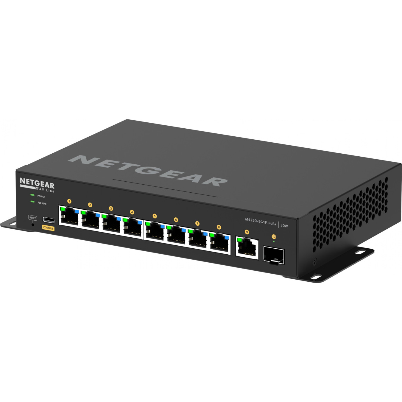 NETGEAR GSM4210PD-100EUS - 8x Gigabit PoE+ (30W) 110W Budget, 1x1G+1xSFP, Managed L2/L3, ARM Cortex-A9 1.25GHz, 2GB, Black