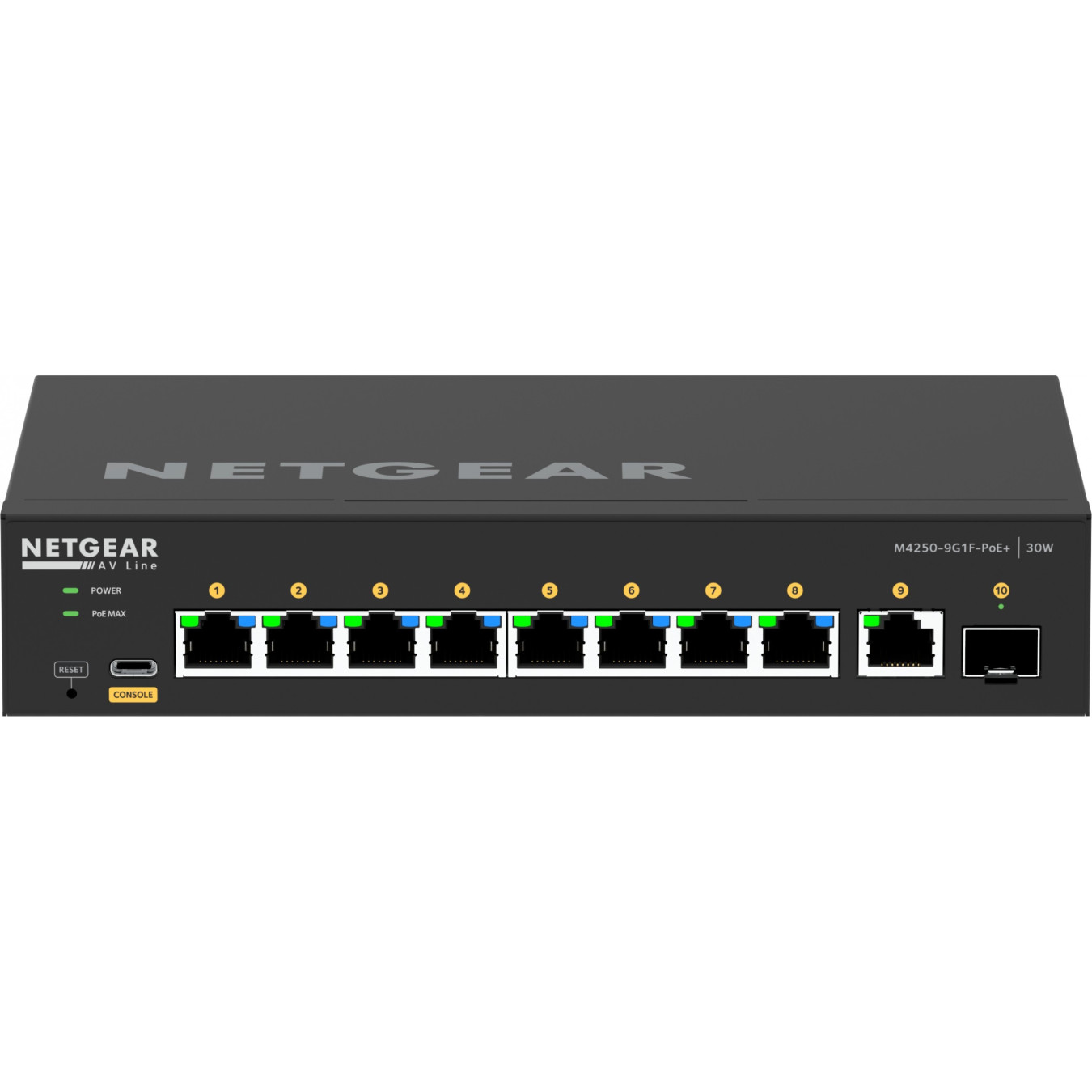 NETGEAR GSM4210PD-100EUS - 8x Gigabit PoE+ (30W) 110W Budget, 1x1G+1xSFP, Managed L2/L3, ARM Cortex-A9 1.25GHz, 2GB, Black
