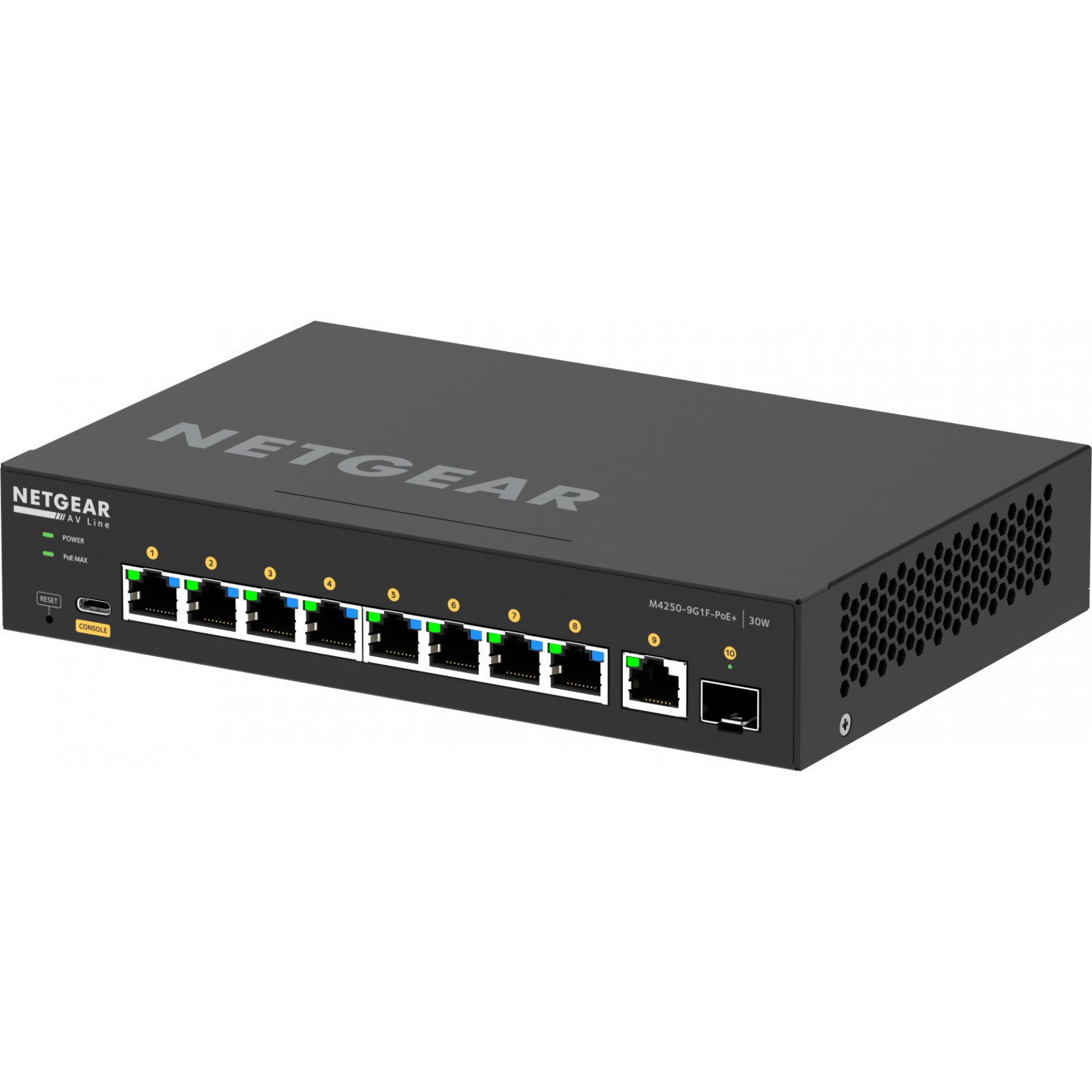 NETGEAR GSM4210PD-100EUS - 8x Gigabit PoE+ (30W) 110W Budget, 1x1G+1xSFP, Managed L2/L3, ARM Cortex-A9 1.25GHz, 2GB, Black